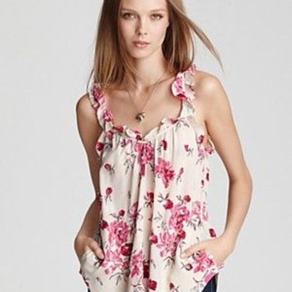 Rebecca Taylor Rose Garden Silk Beaded Ruffle Tank